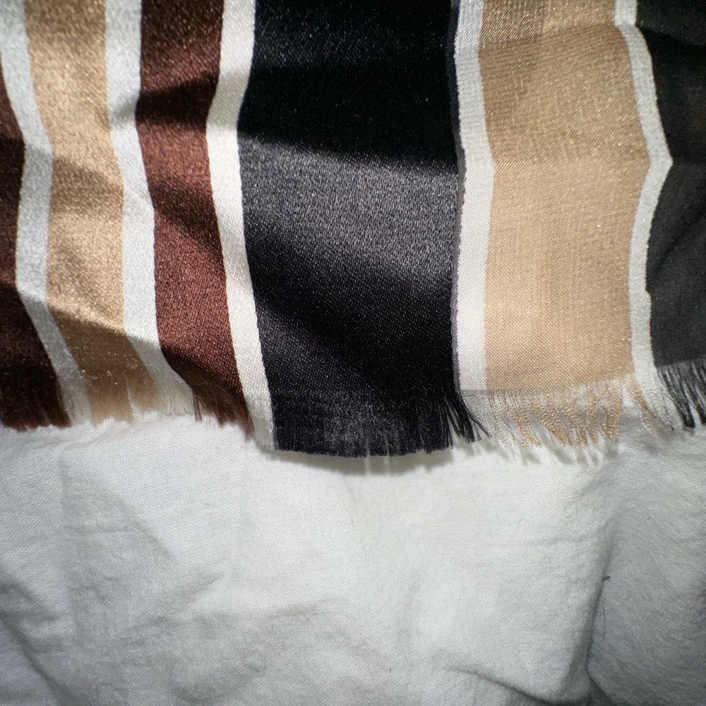 Valentino Brown, Black & Cream Striped Silk Scarf - Picture 7 of 9